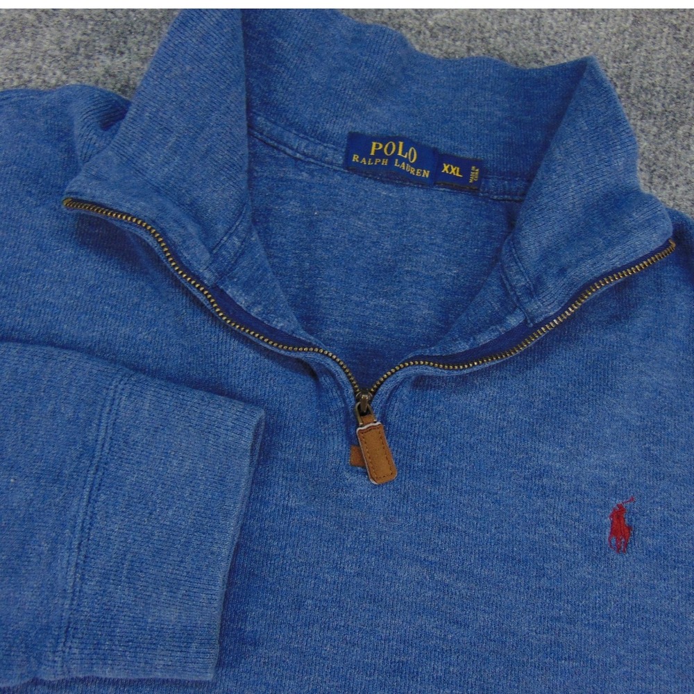 Polo Ralph‎ Lauren Quarter Zip Pullover Mens XXL Blue Solid Preppy Classic Logo